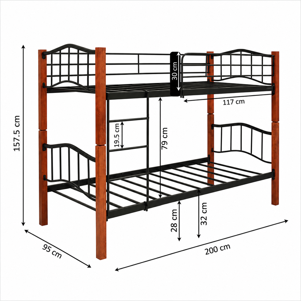 Litera individual 90x190 de madera y metal