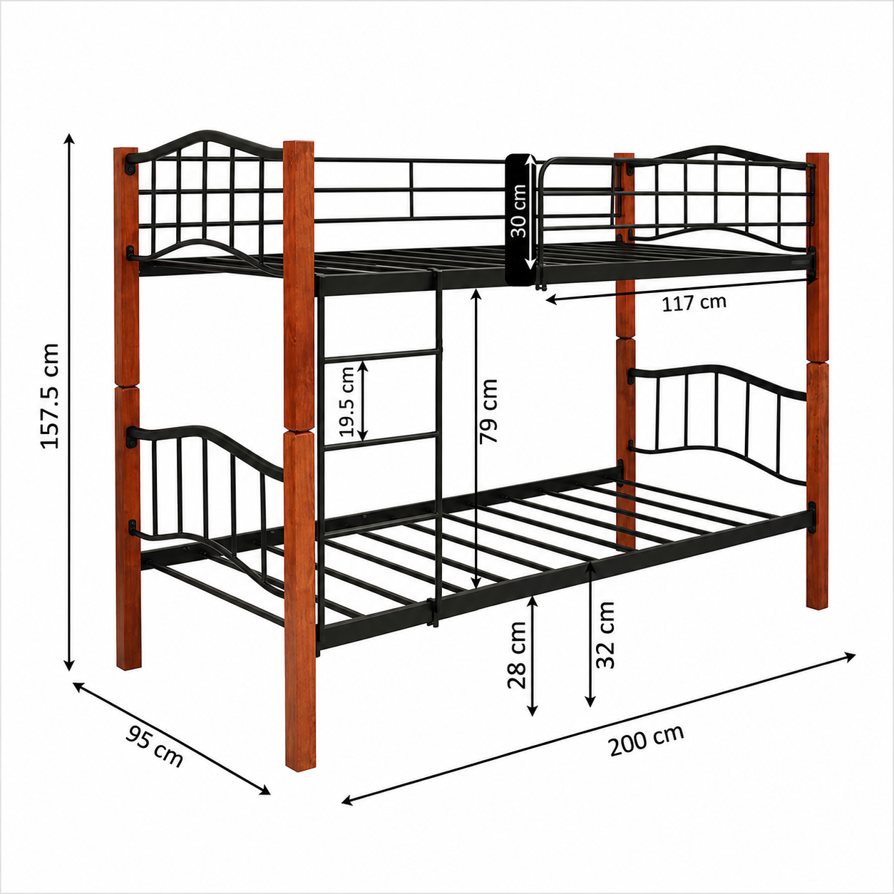 Litera individual 90x190 de madera y metal
