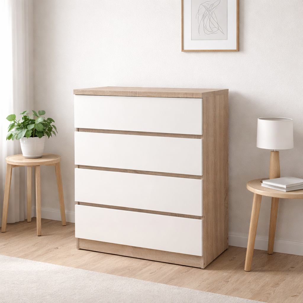 Cómoda 4 cajones moderna dormitorio 80x40x95 cm cambria blanco