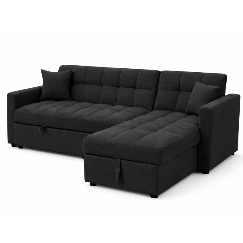 Sofá Cama 210x145 cm en Terciopelo Gris con Almacenaje y Cojines