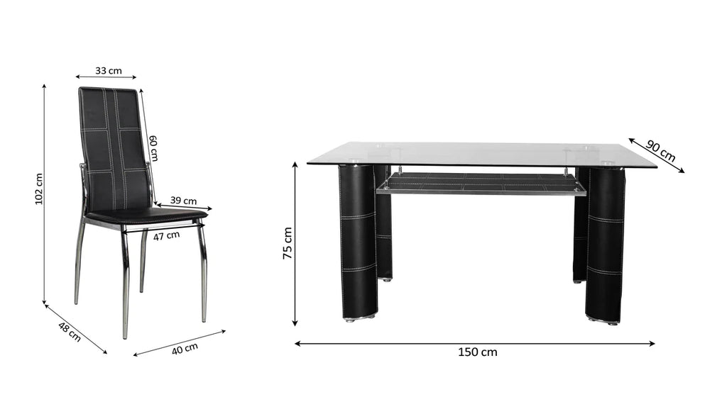Mesa ketch de Cristal Templado + 6 Sillas de Comedor en Polipiel y Metal