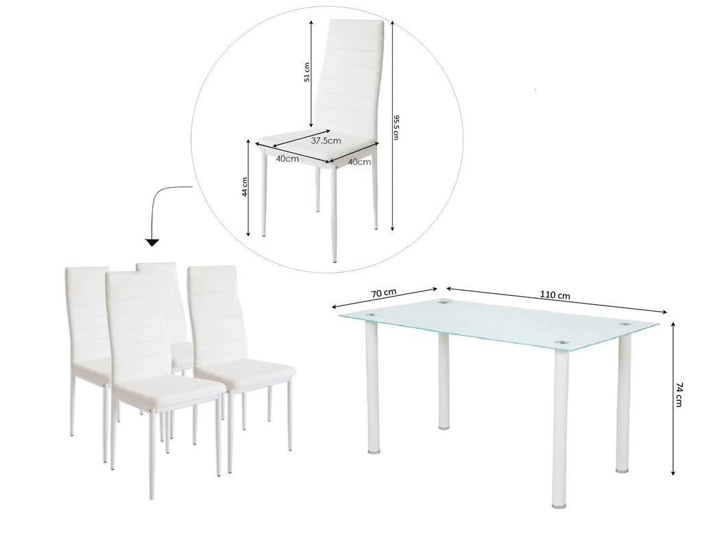 Mesa cristal moderna 4 sillas 110x70x74 cm