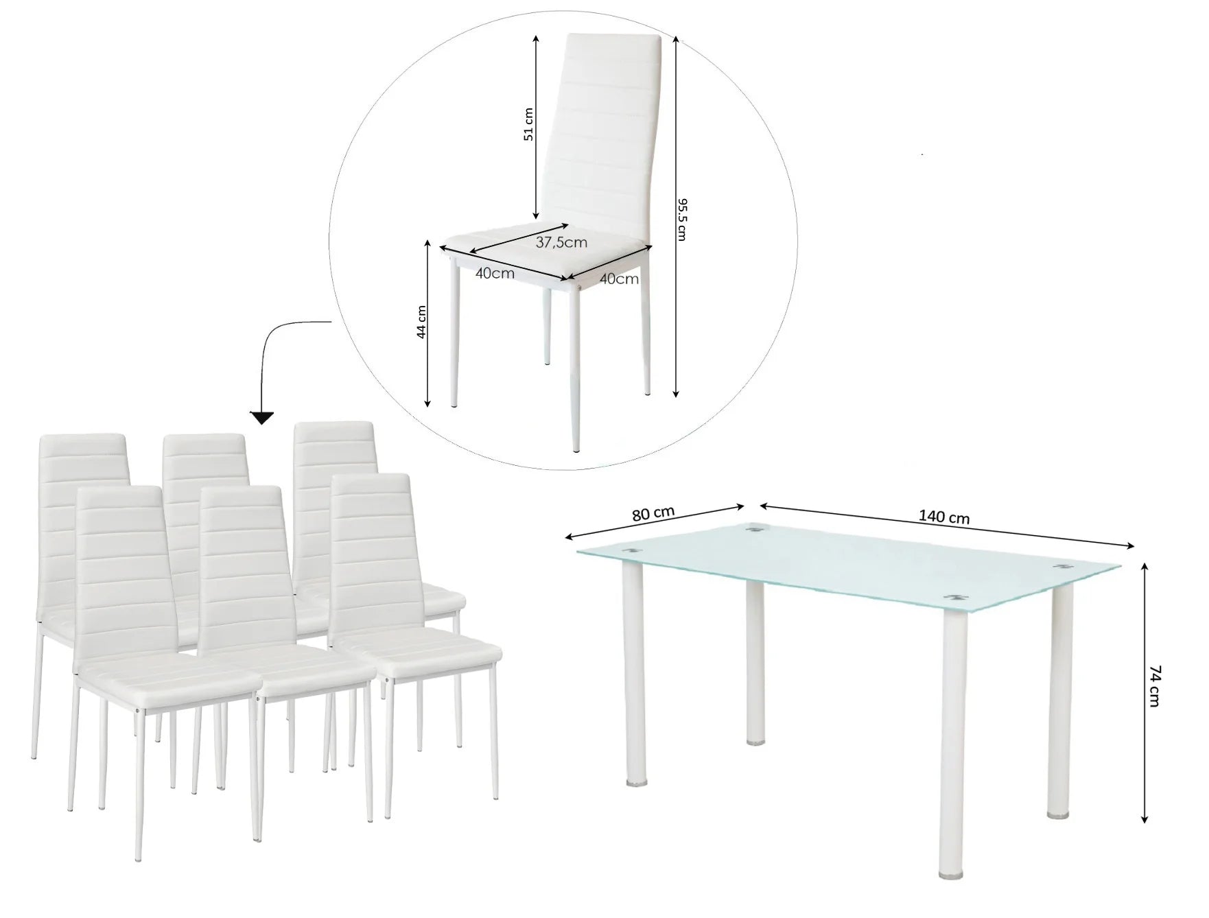 Mesa cristal moderna 6 sillas 140x80x74cm