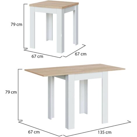 Mesa auxiliar extensible plegable moderna 67x67x79 cm blanca