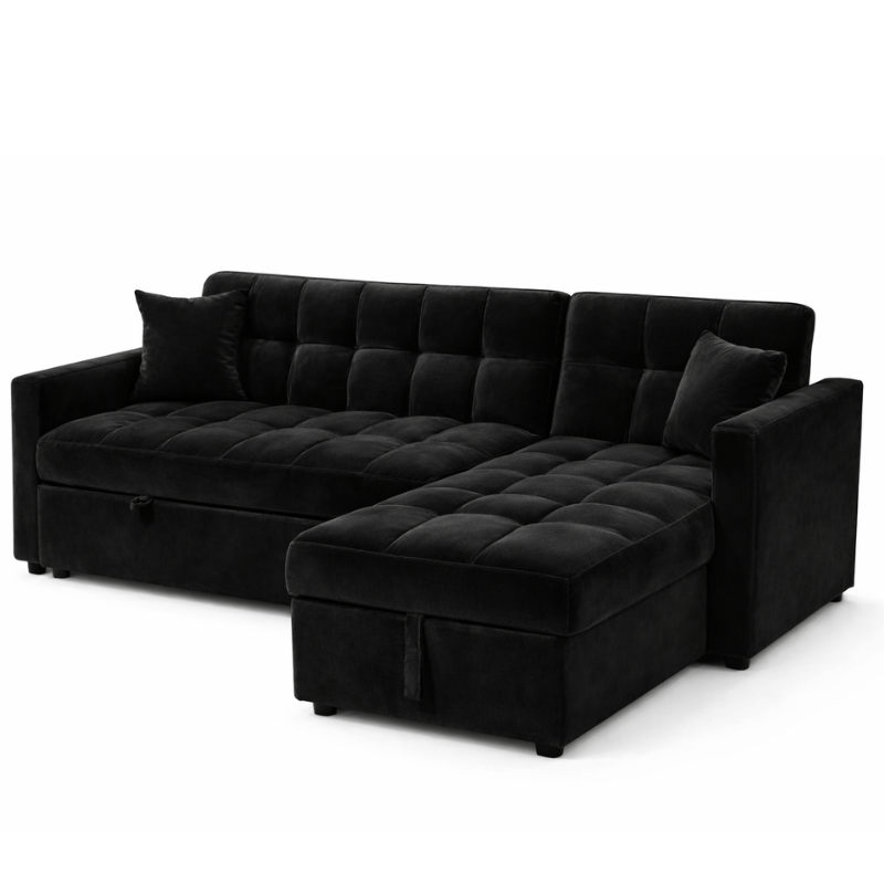 Sofá Cama 210x145 cm en Terciopelo Gris con Almacenaje y Cojines