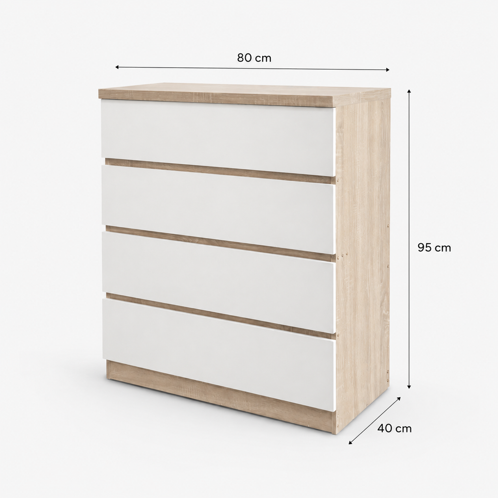 Cómoda 4 cajones moderna dormitorio 80x40x95 cm cambria blanco