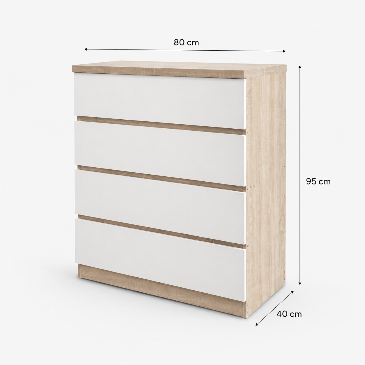 Cómoda 4 cajones moderna dormitorio 80x40x95 cm cambria blanco