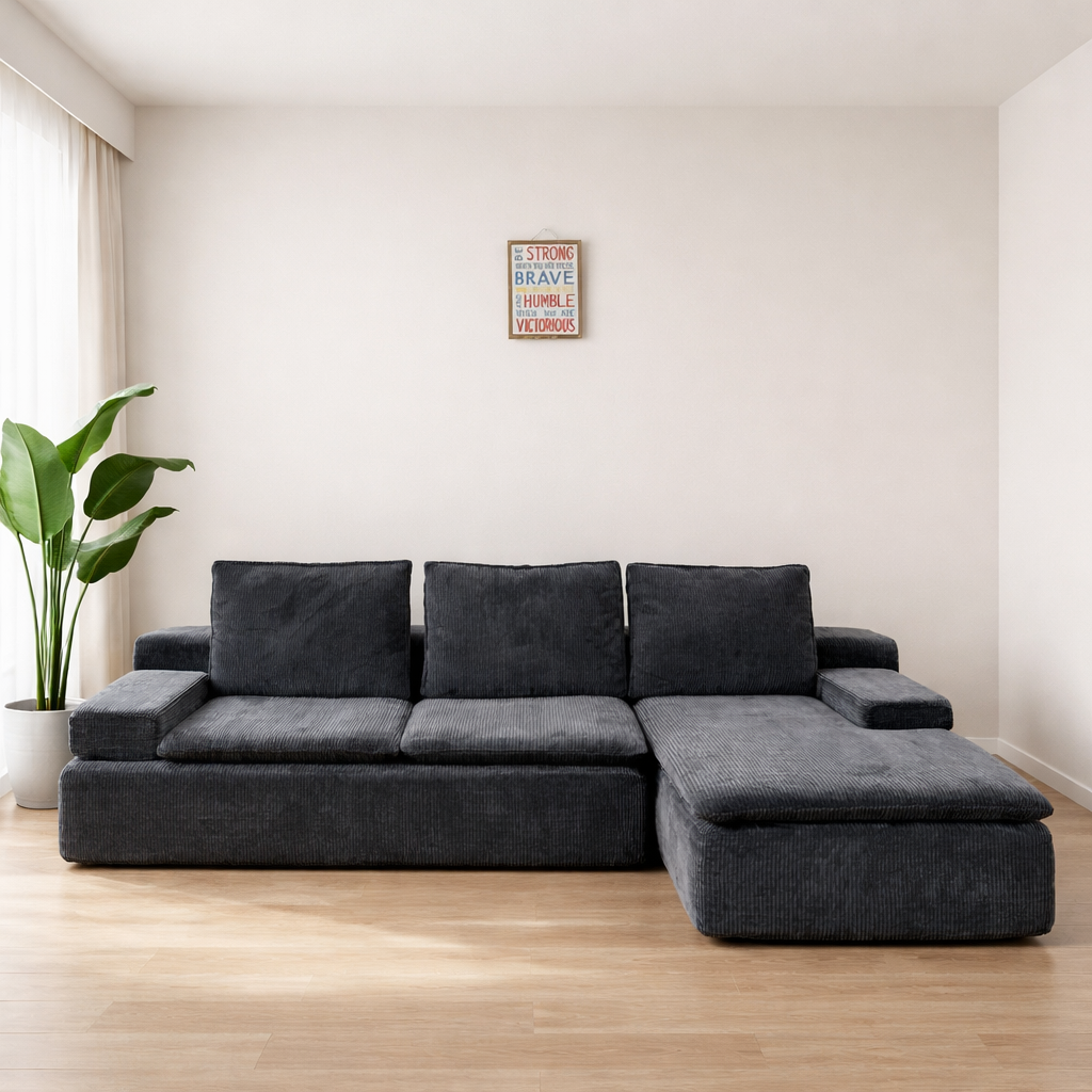 Sofá modular gris con chaise longue 270x100x60cm