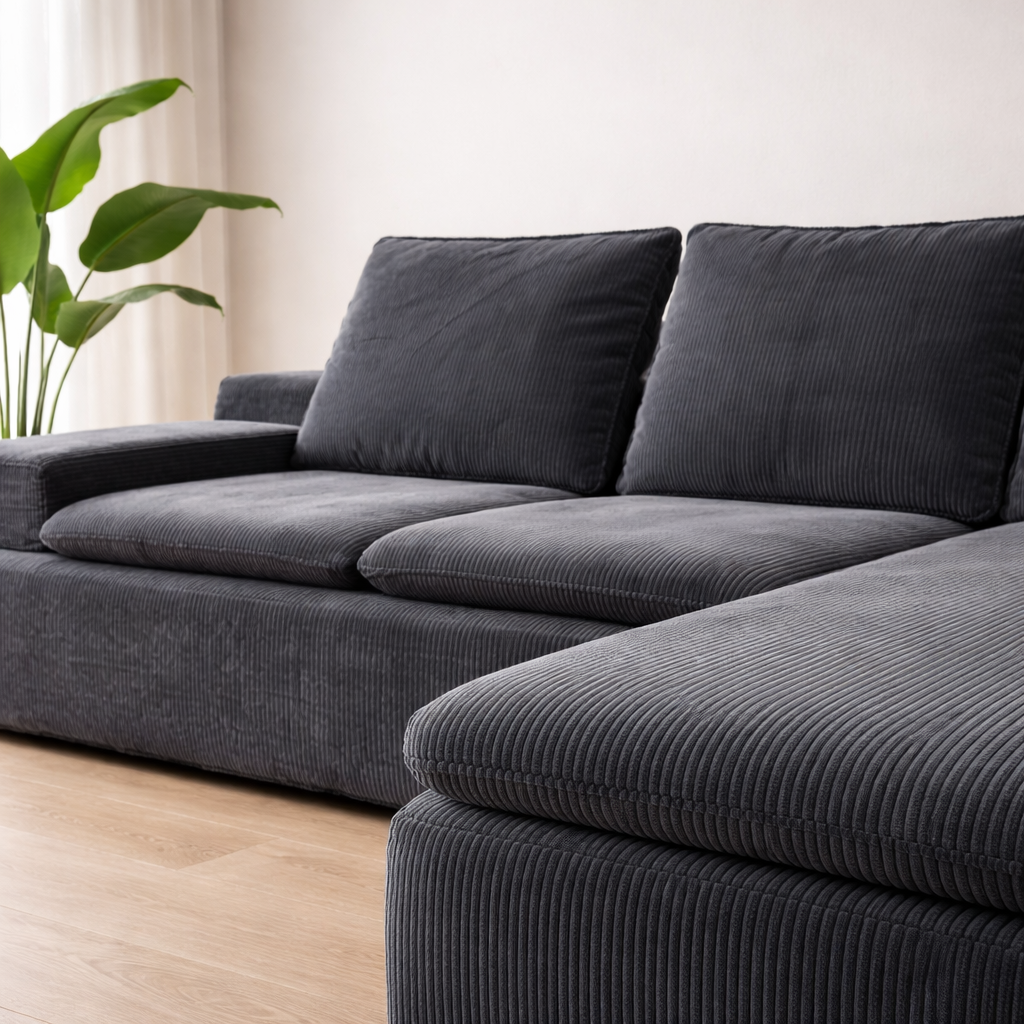 Sofá modular gris con chaise longue 270x100x60cm