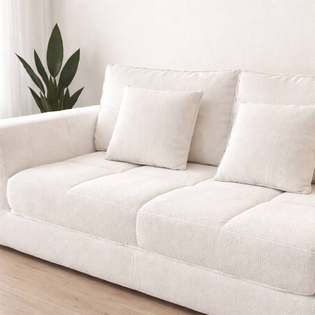 Sofá Luz modular beige tela boucle 112x106x60 moderno y compacto