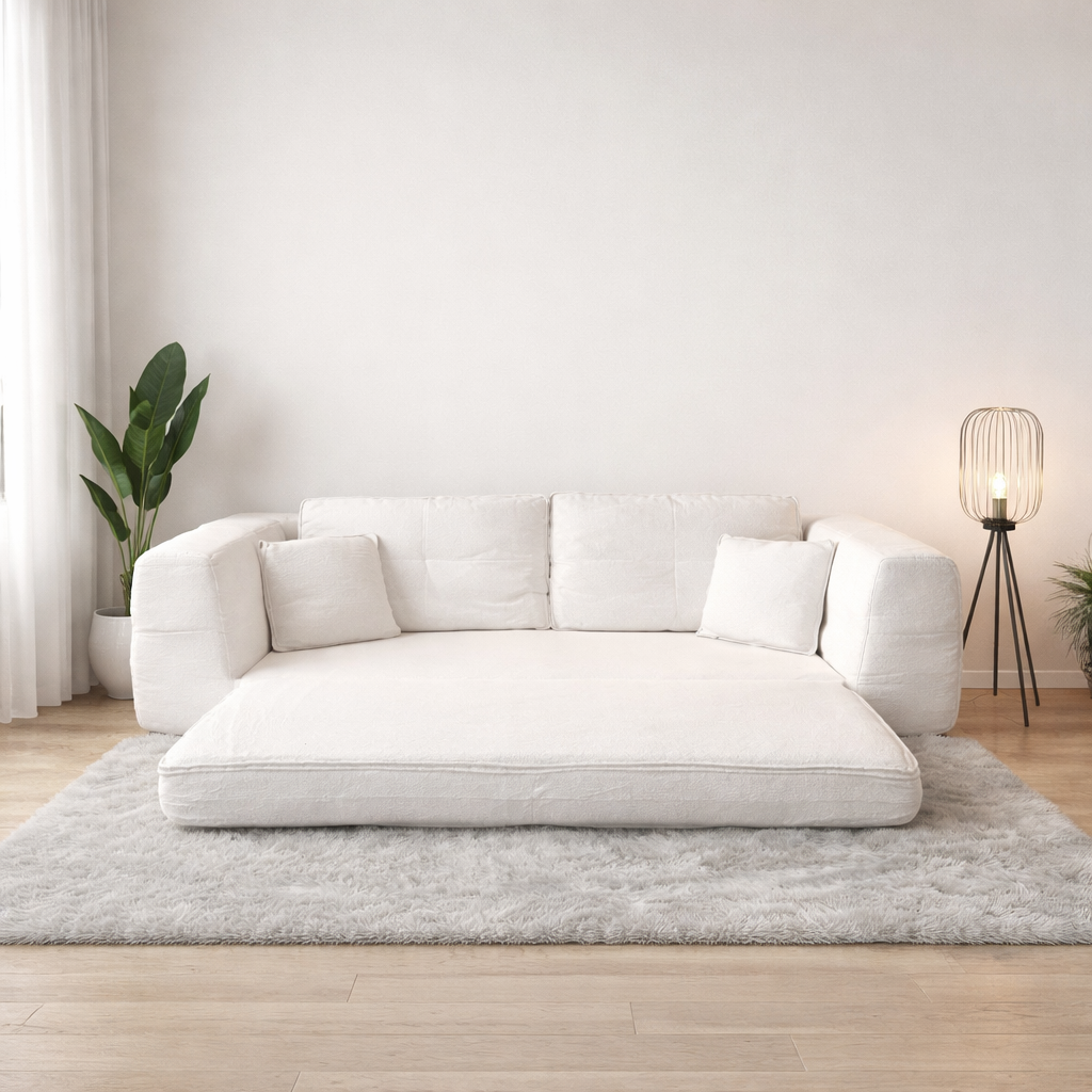 Sofá Luz modular beige tela boucle 112x106x60 moderno y compacto