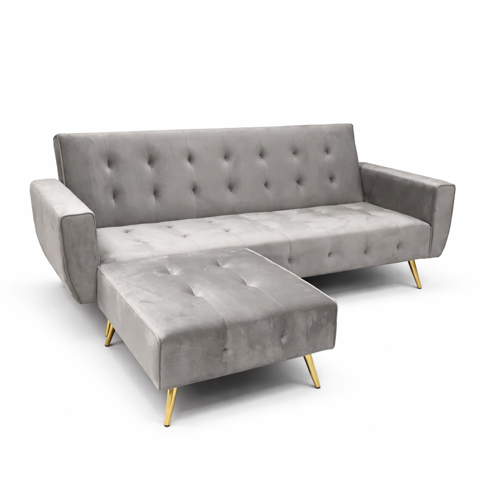 Sofá cama clic clac con puff 210x74 cm terciopelo