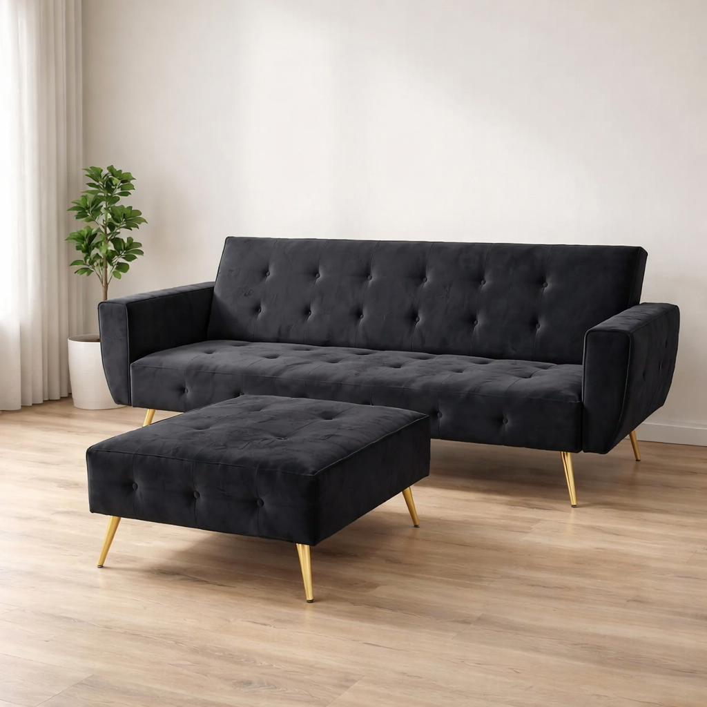 Sofá cama clic clac con puff 210x74 cm terciopelo