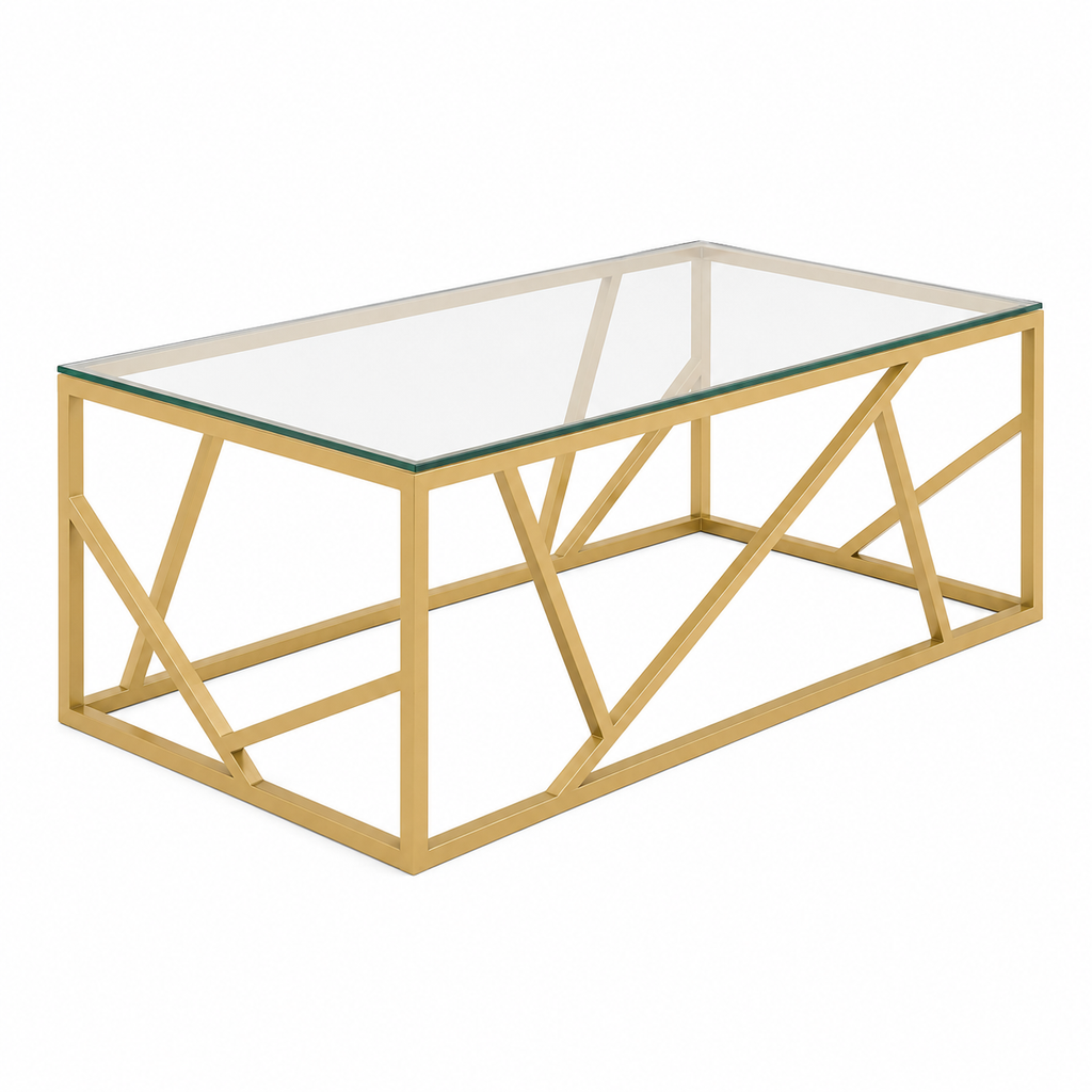 Mesa de Centro Cristal y Metal Dorado