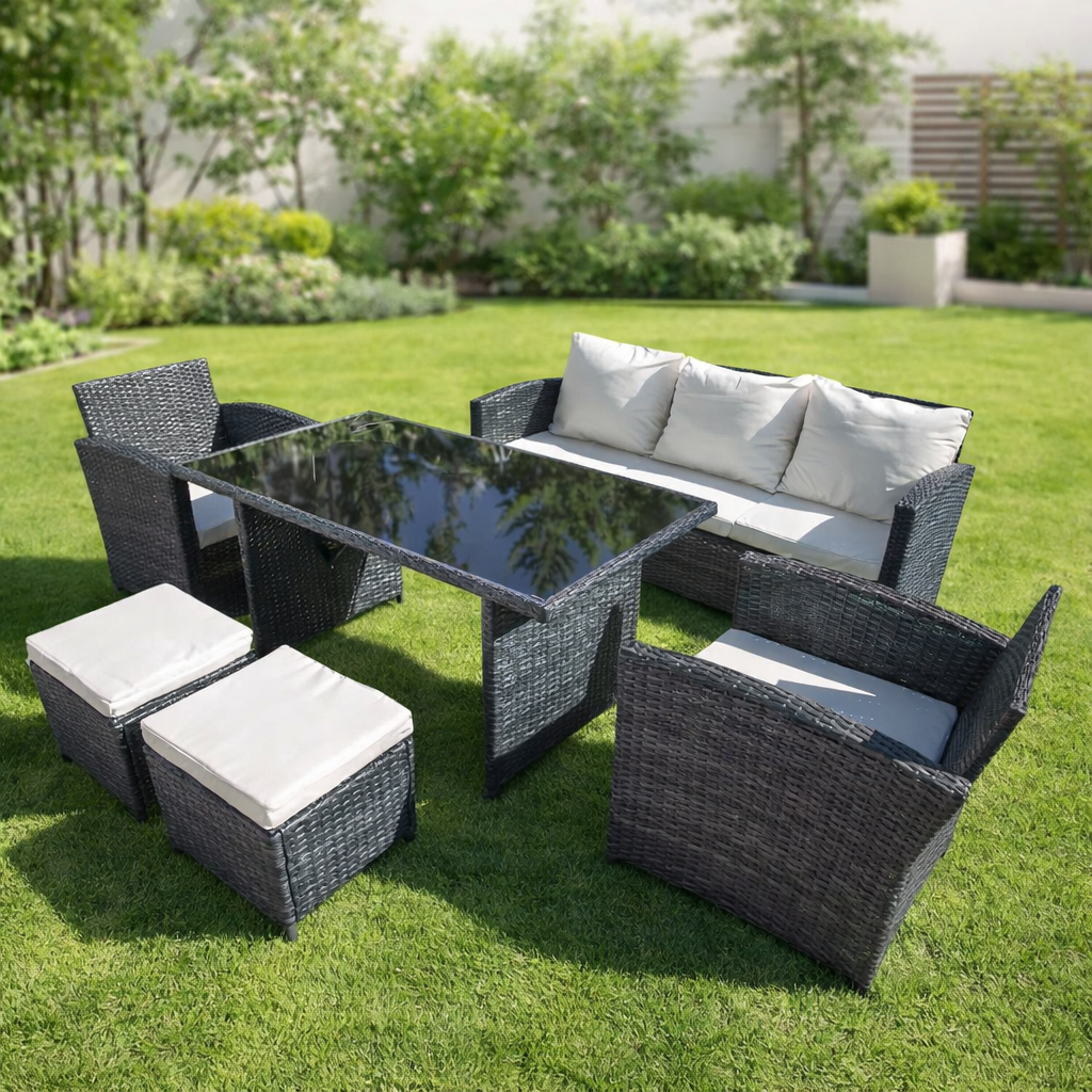 Conjunto Jardín Ratán Completo 6 Piezas 155x62x72cm Gris o Marrón