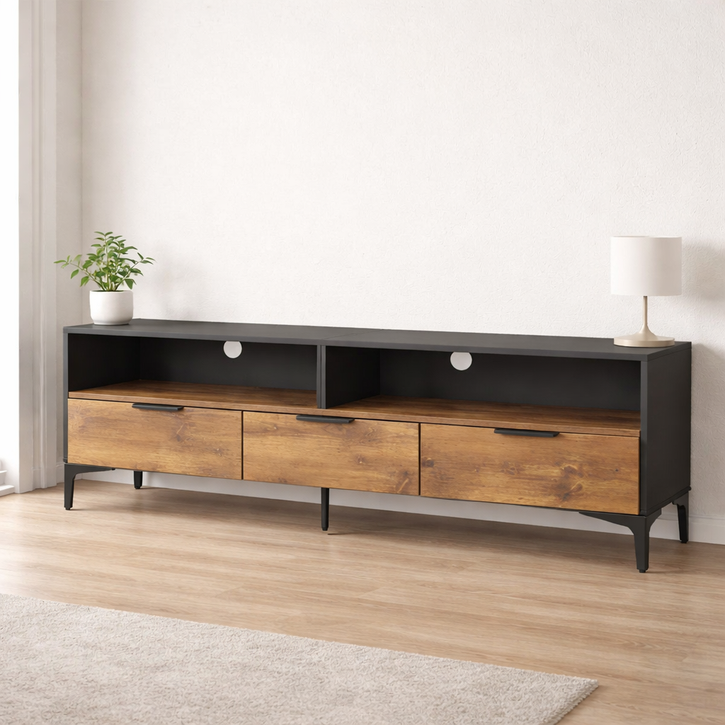 Mueble TV Roble Negro 150x40 cm con Cajones Moderno