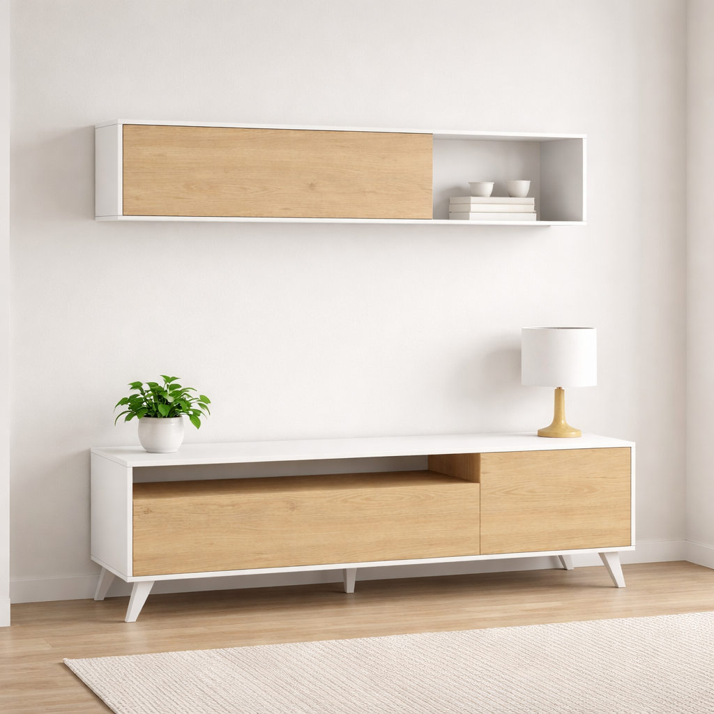 Mueble TV moderno blanco 180x51x39,8cm – Conjunto muebles de salón
