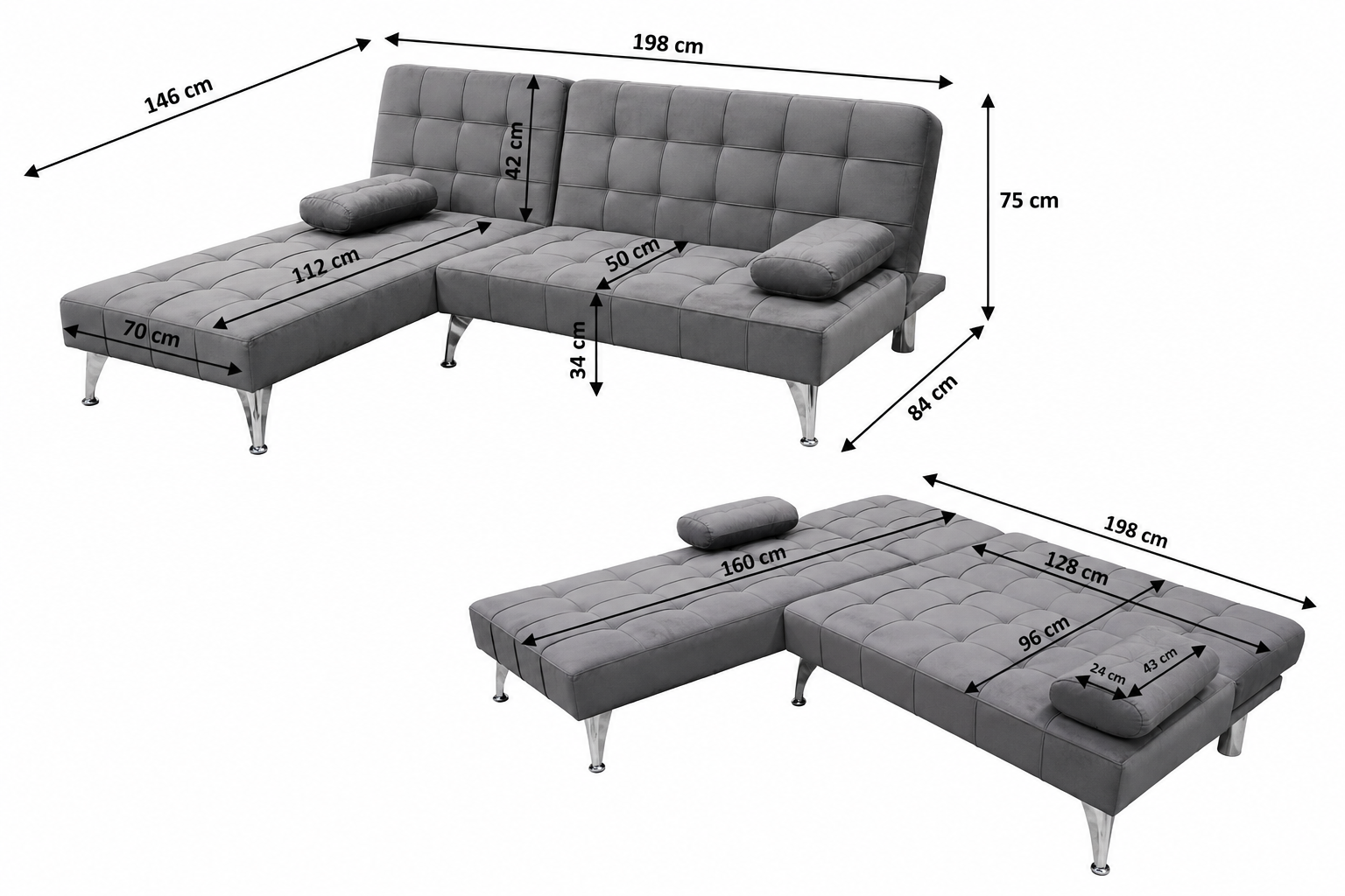 Sofa Cama Chaise Longue Keren XS 198cm