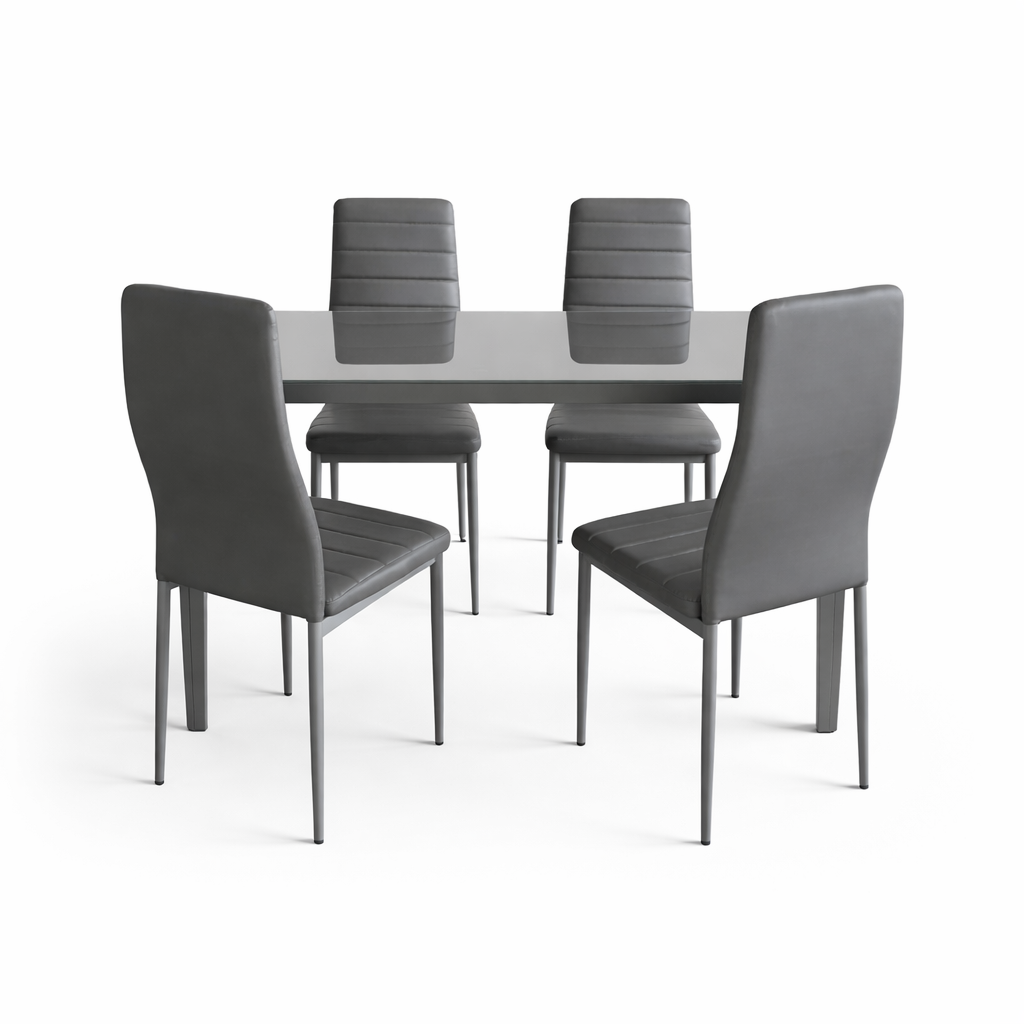 Mesa cristal moderna 4 sillas 120x70x75 cm
