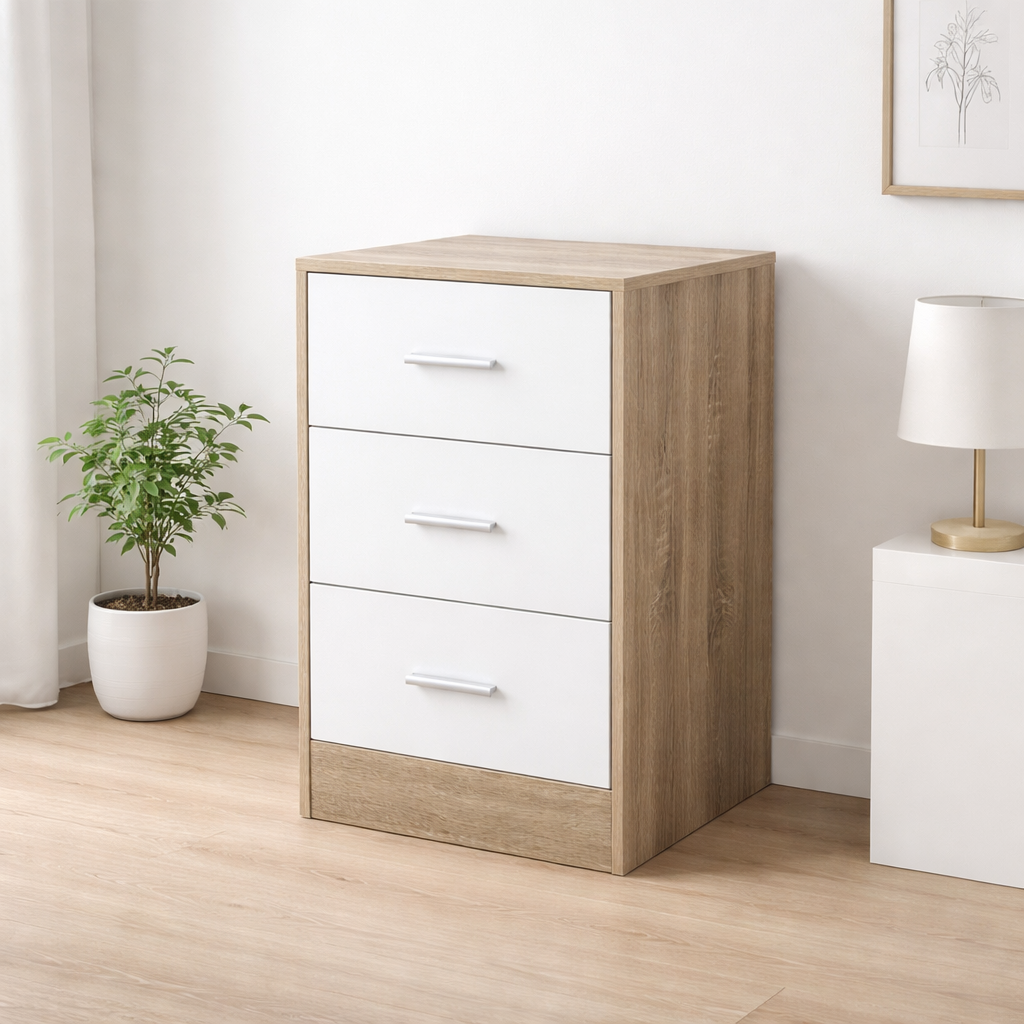 Mesita de noche blanca moderna 40x35x62 cm | RemarStore