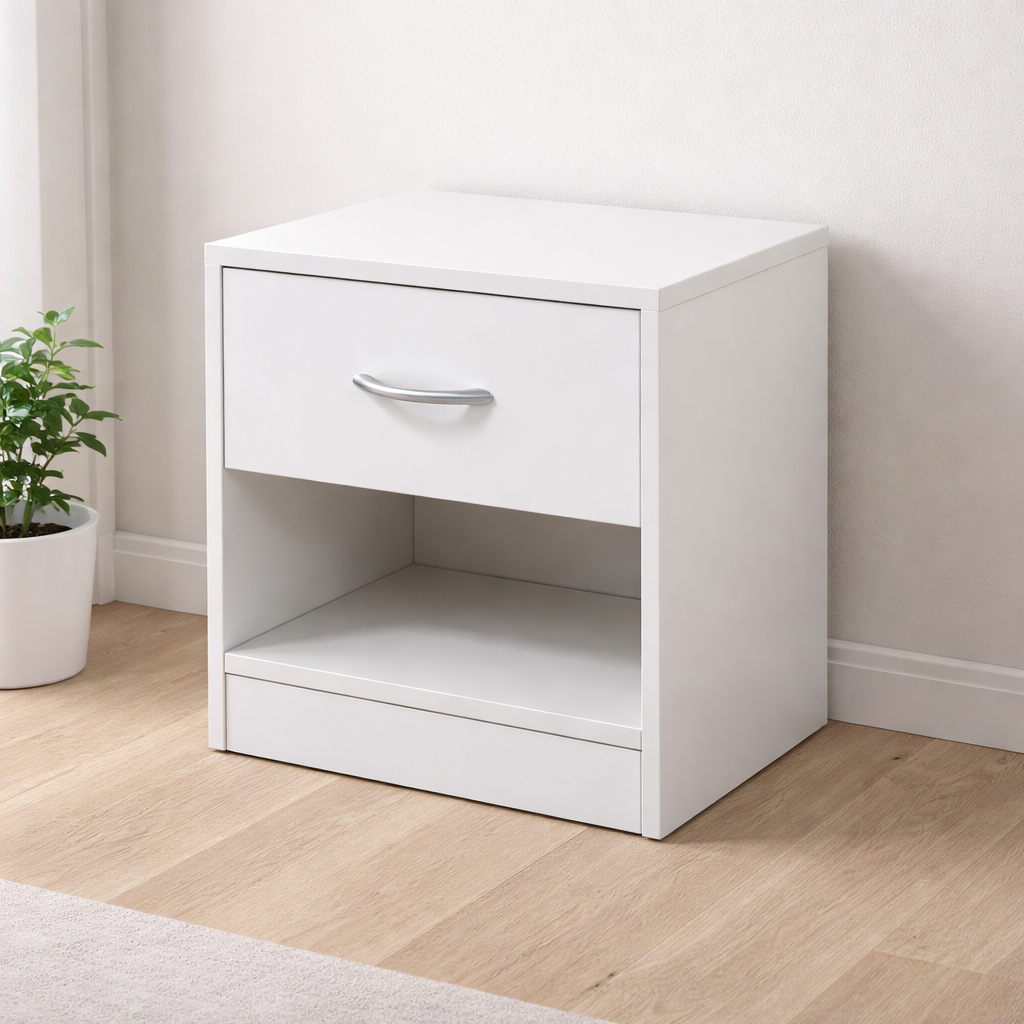 Mesita de noche blanca melamina 41x39x28 cm con cajón