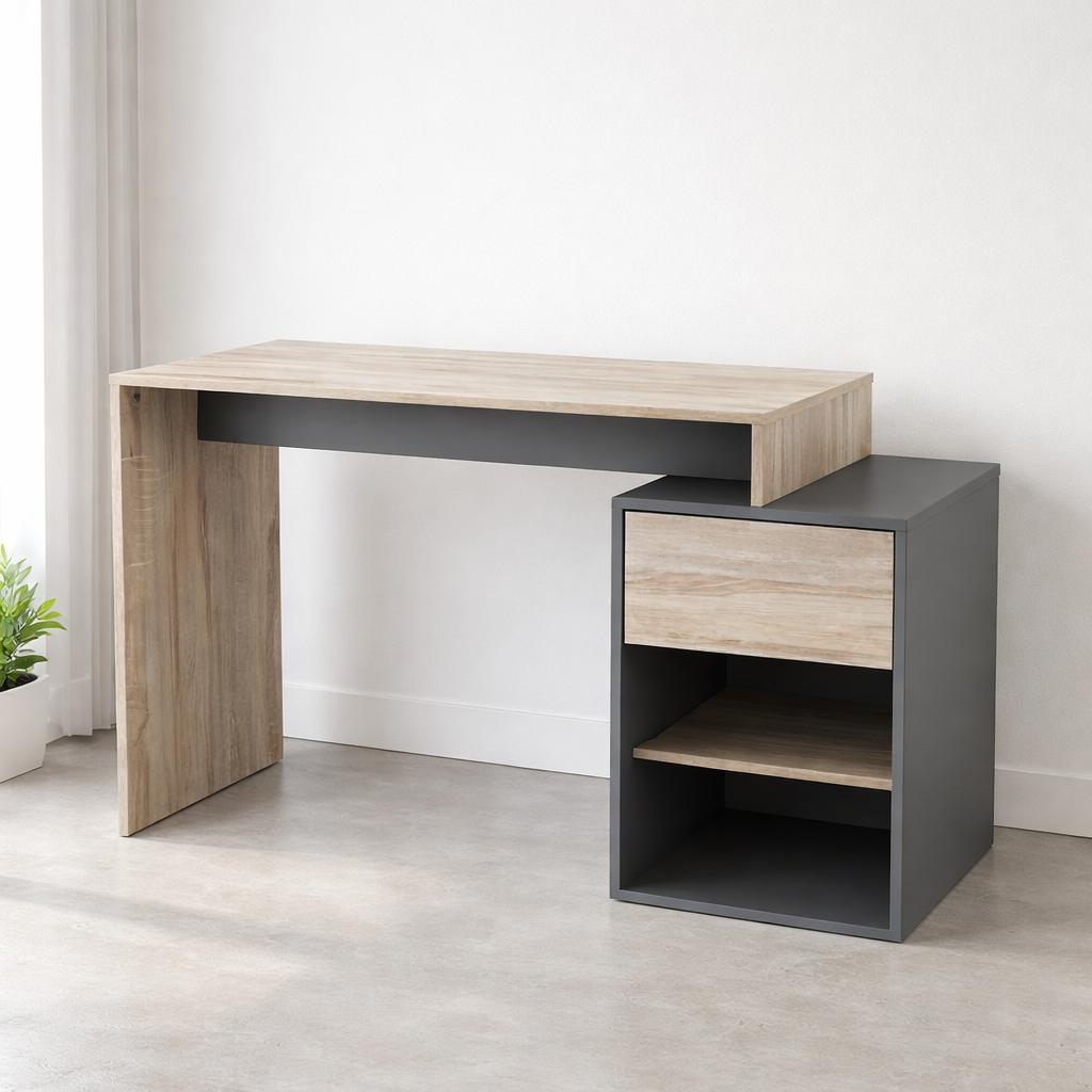 Mesa Escritorio Compacta con Cajones y Baldas