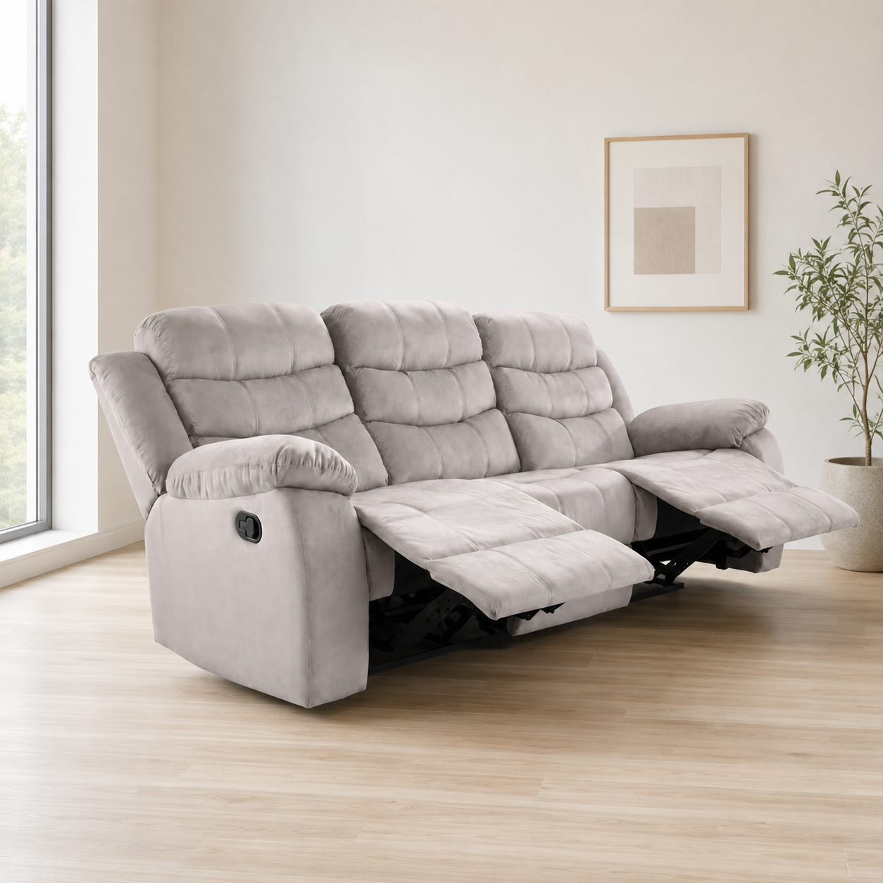 Sofa Reclinable Manual Houston 3 Plazas Gris