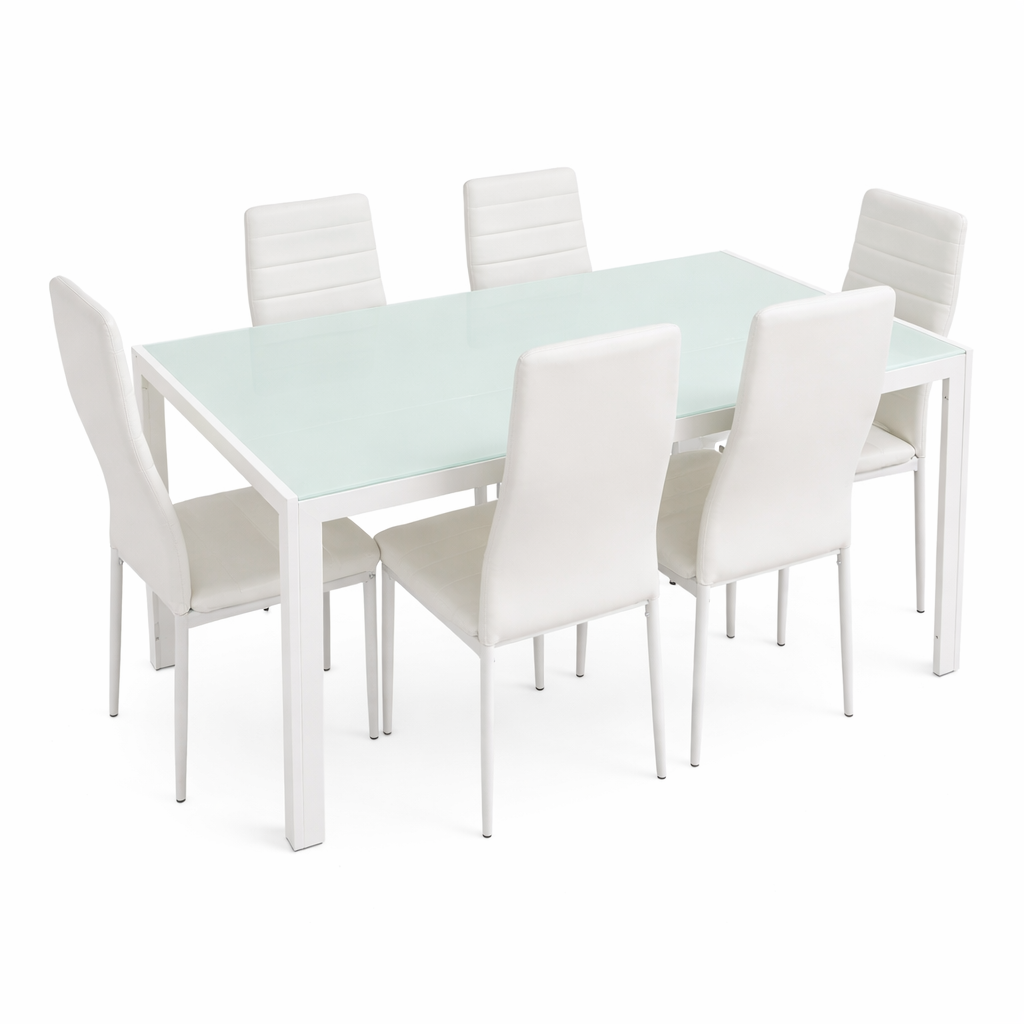 Mesa cristal templado con sillas 110x70 cm – Conjunto comedor 6 sillas moderno