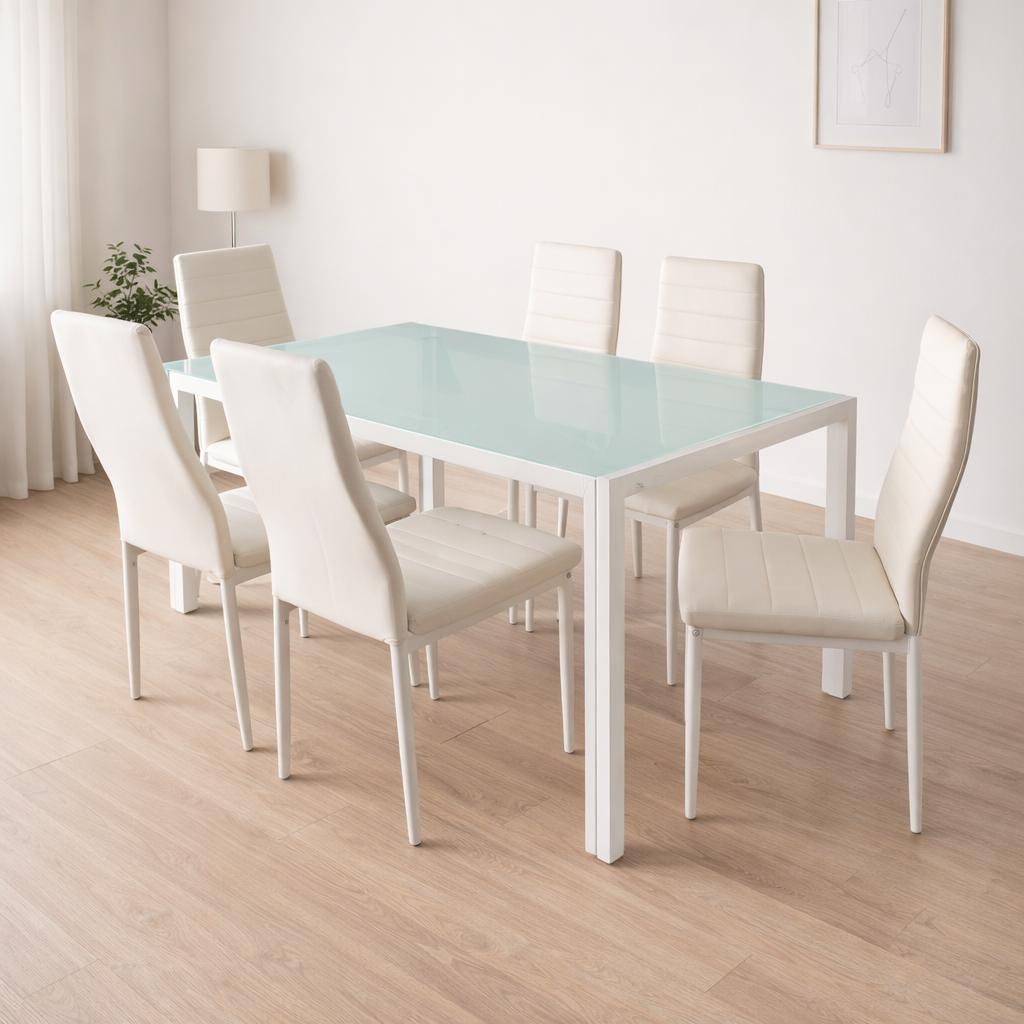 Mesa cristal templado con sillas 110x70 cm – Conjunto comedor 6 sillas moderno