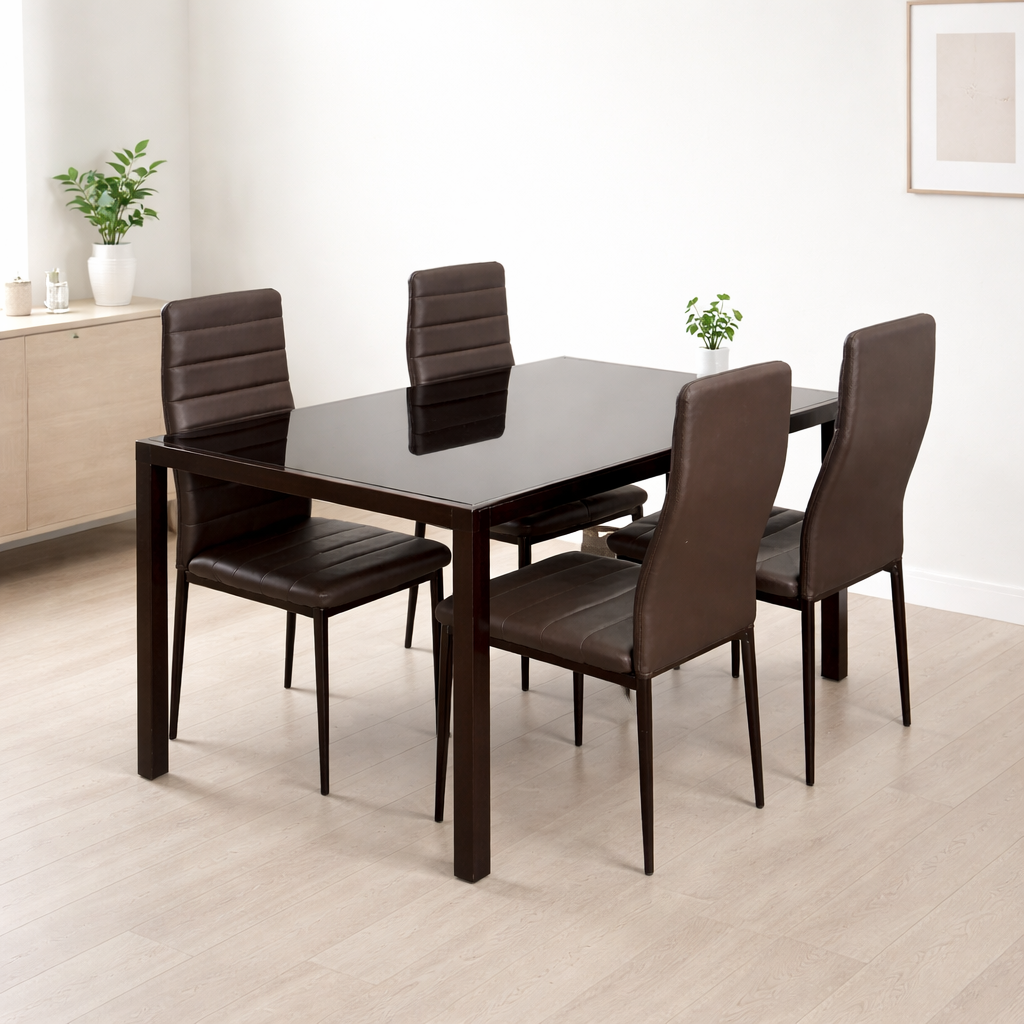 Mesa cristal moderna 4 sillas 120x70x75 cm