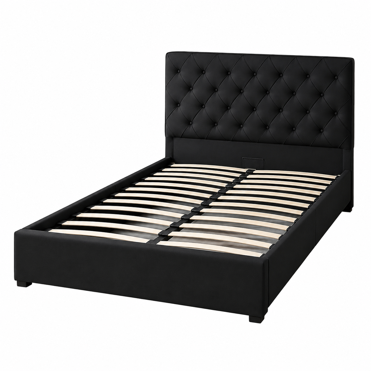 Cama matrimonial tapizada con arcón y cabecero