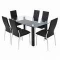 Mesa ketch de Cristal Templado + 6 Sillas de Comedor en Polipiel y Metal