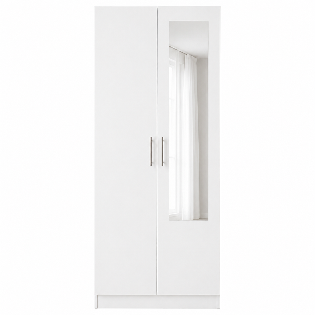 Armario dormitorio 2 puertas espejo 200x80x52 cm blanco o cambria