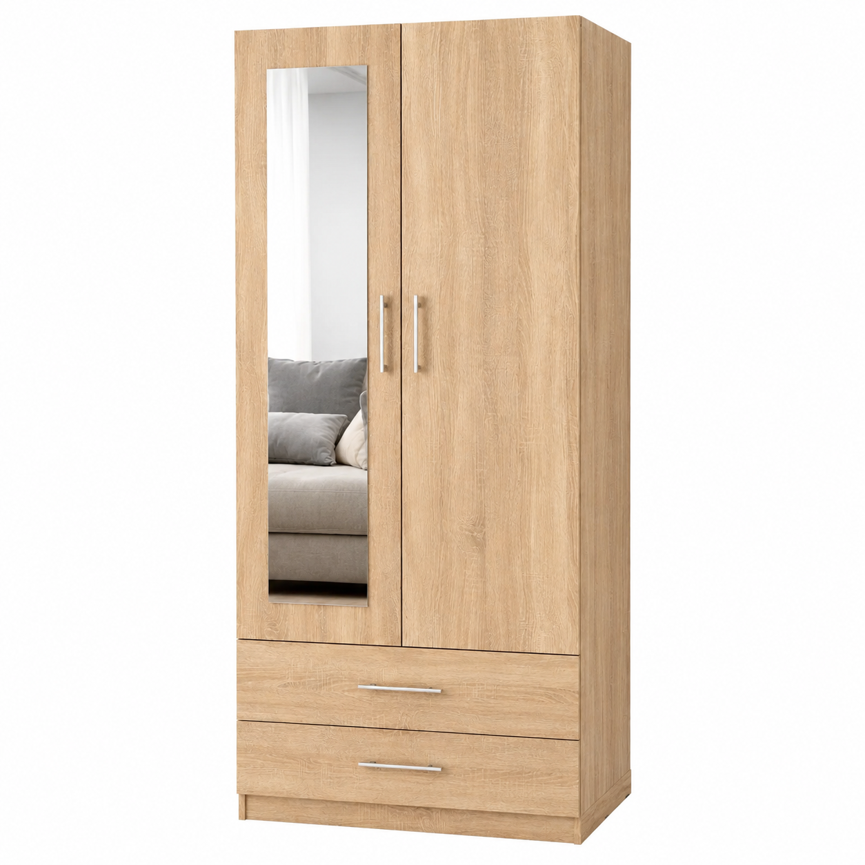 Armario dormitorio 2 puertas espejo 200x80x52cm + 2 Cajones