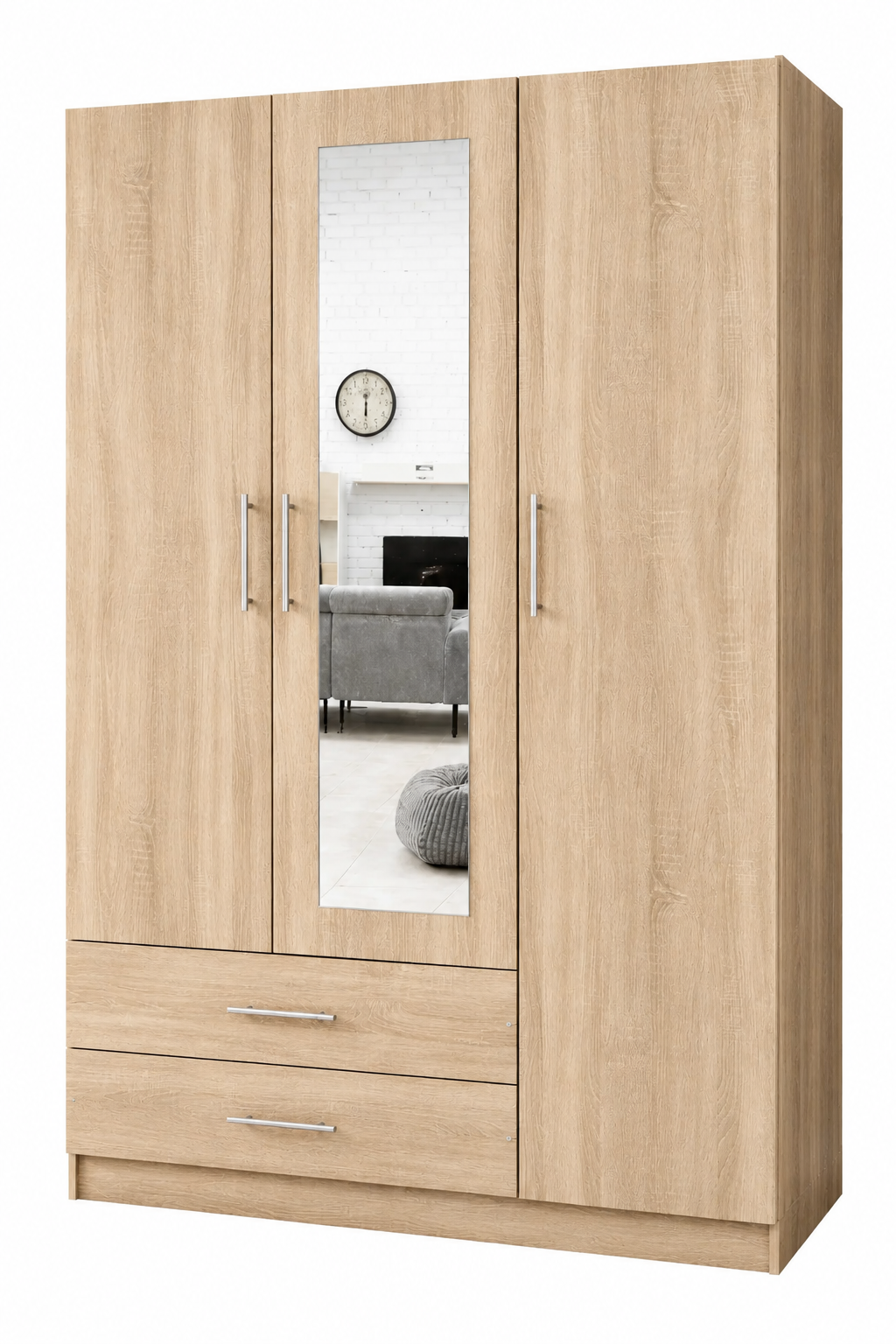 Armario dormitorio 3 puertas espejo 120x200 cm blanco o cambria moderno barato