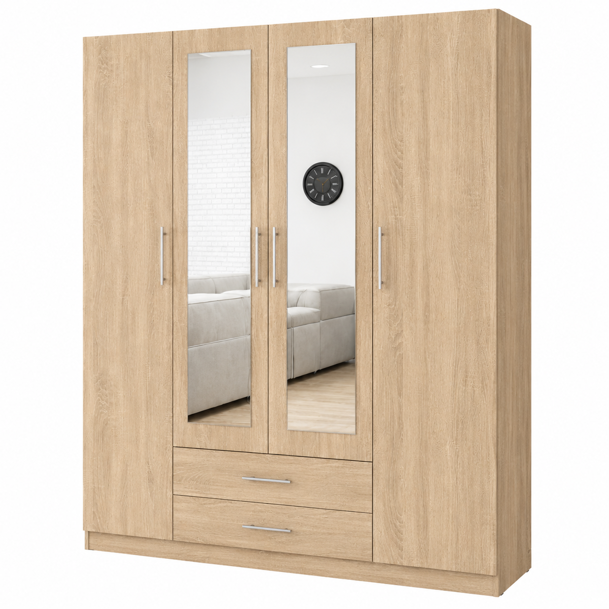 Armario dormitorio 4 puertas espejo 160x200 cm blanco o cambria