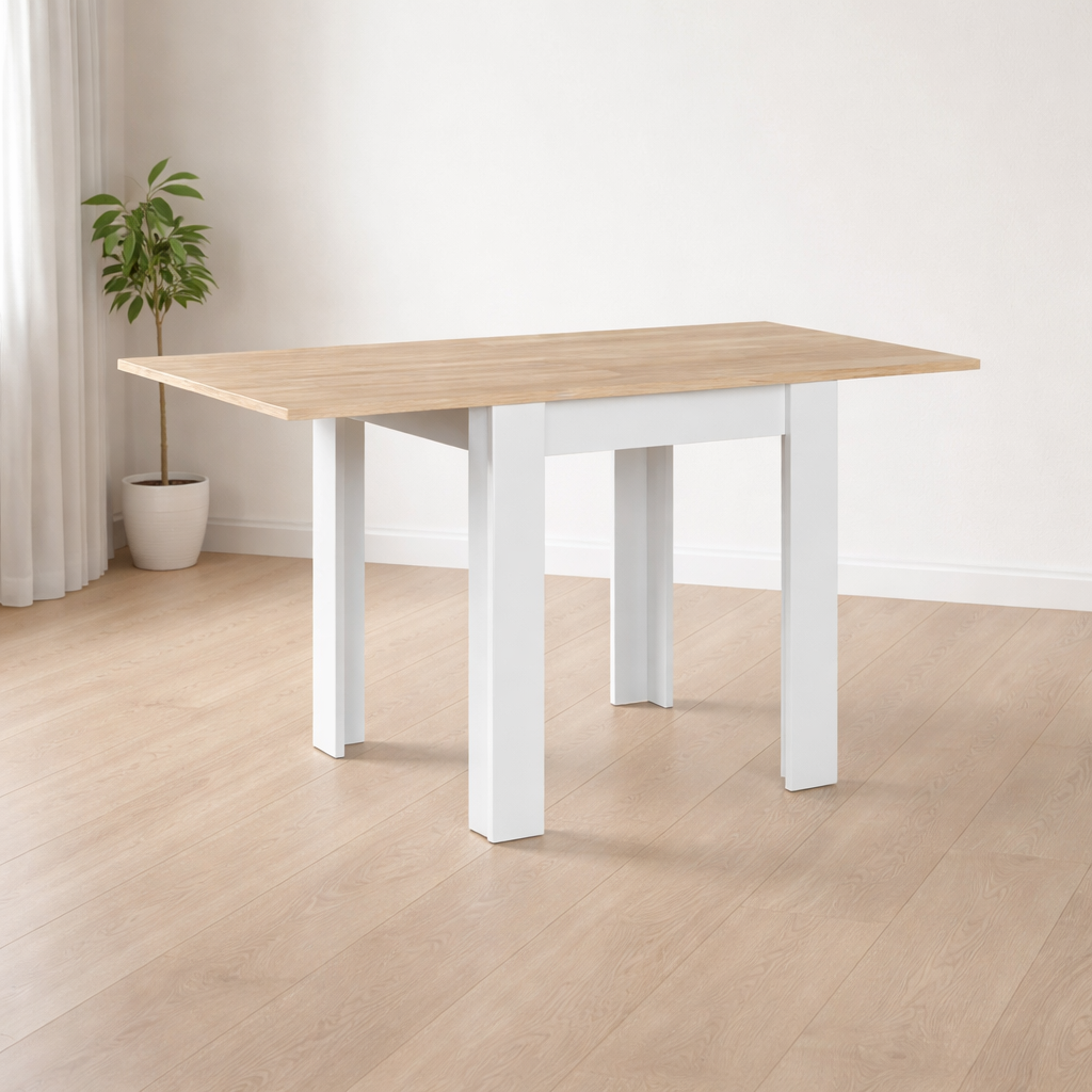 Mesa auxiliar extensible plegable moderna 67x67x79 cm blanca