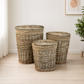Set de 3 Cestos de Mimbre con Tapa y Forro de Tela – Estilo Natural