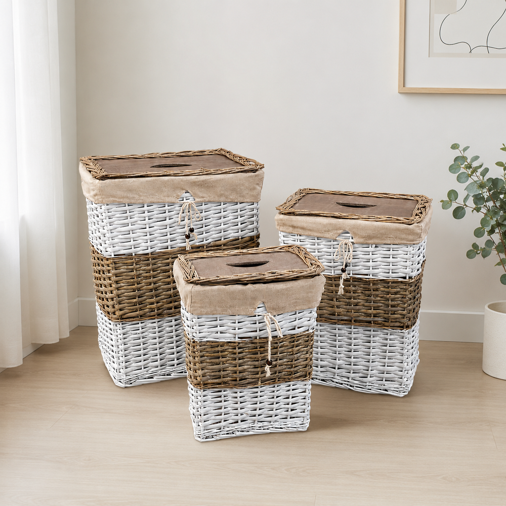 Set de Cestas de Mimbre con Tapa – 3 Tamaños Decorativos