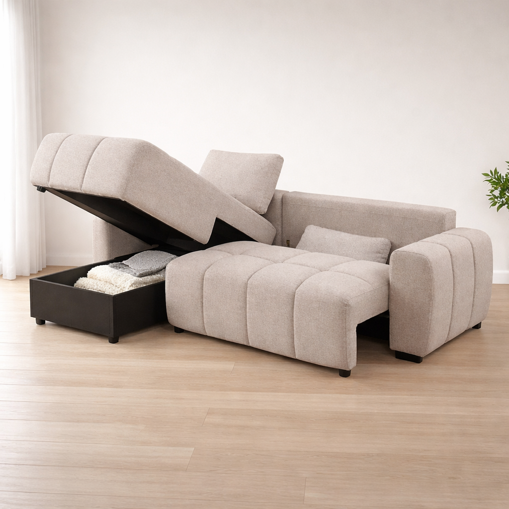 Sofá Nuvola cama chaise longue arcón 258x175 cm moderno y cómodo beige o gris
