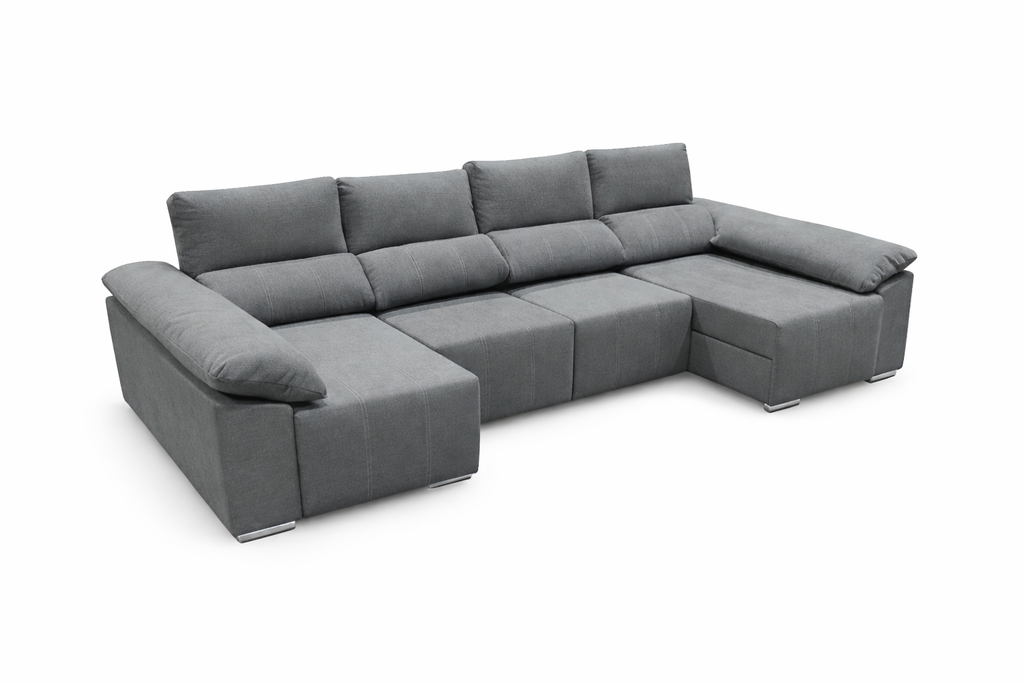 Mega Sofá Barcelona - cama chaise longue grande 335 cm con arcón y cama 285x120 – Máximo confort y almacenaje