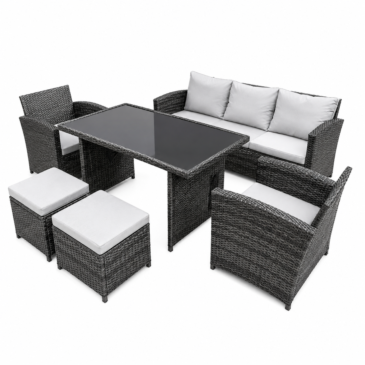 Conjunto Jardín Ratán Completo 6 Piezas 155x62x72cm Gris o Marrón
