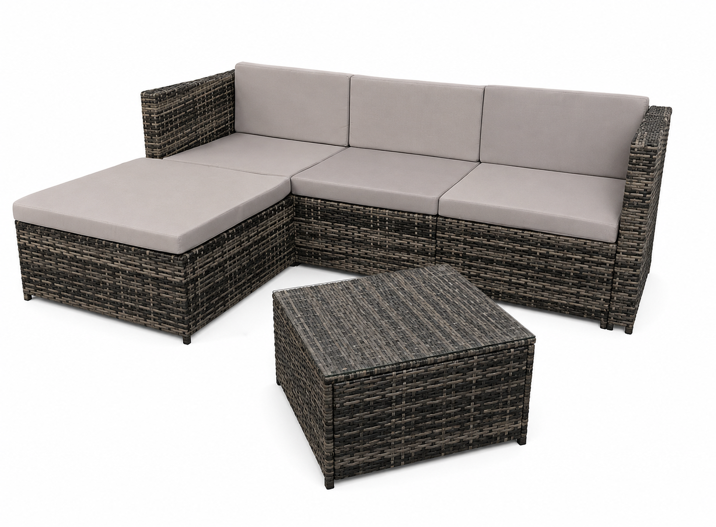 Sofá Chaise Longue Ratán Exterior 195x137x70 cm con Mesa