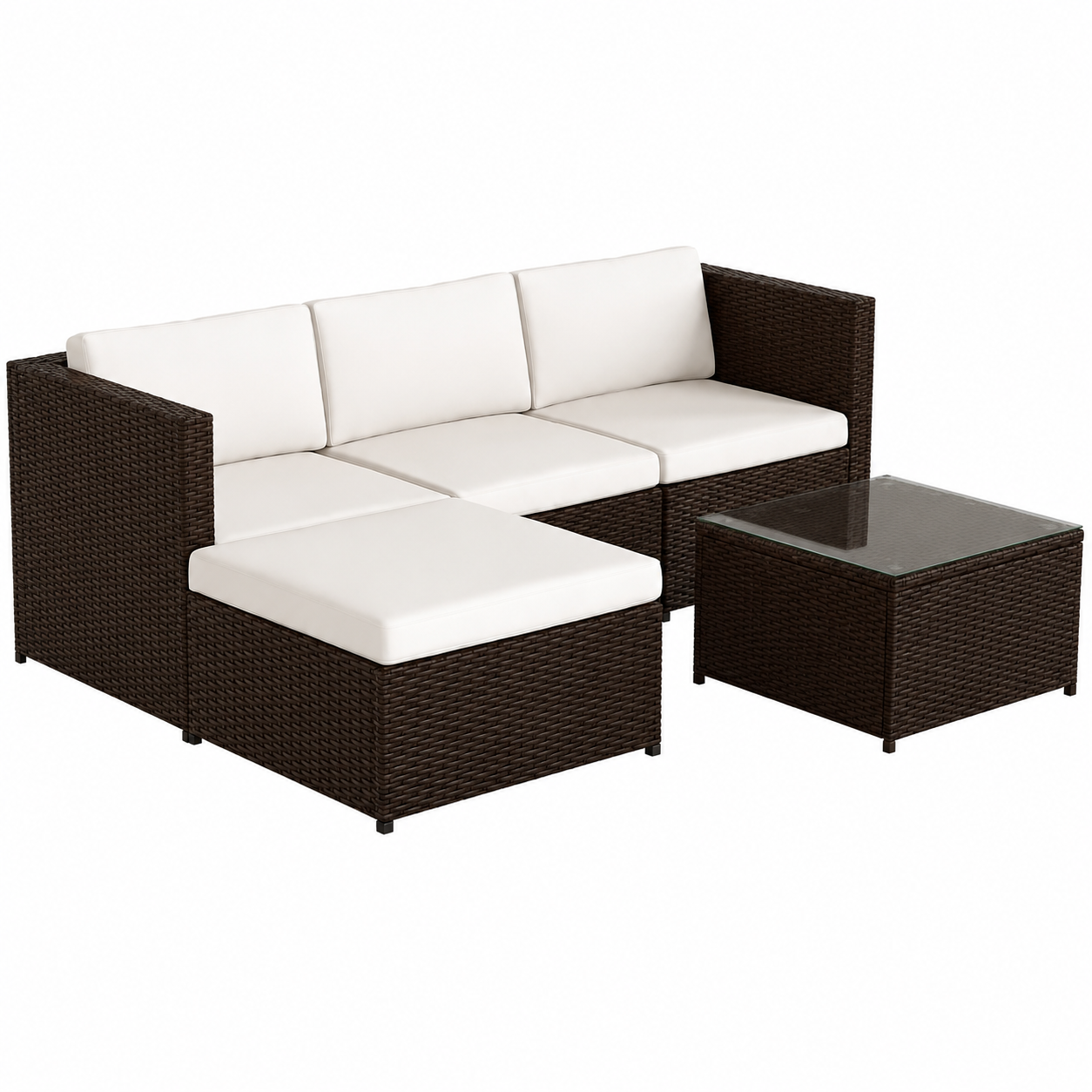 Sofá Chaise Longue Ratán Exterior 195x137x70 cm con Mesa