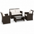Conjunto Jardín Rattan Moderno 4 Piezas 117x67cm | Sofá, 2 Sillones y Mesita