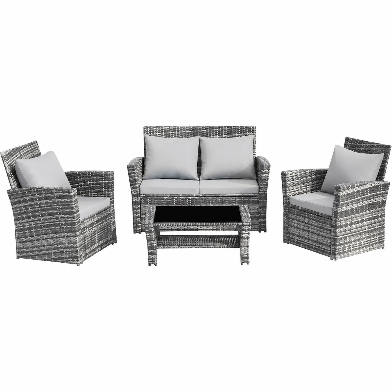 Conjunto Jardín Rattan Moderno 4 Piezas 117x67cm | Sofá, 2 Sillones y Mesita