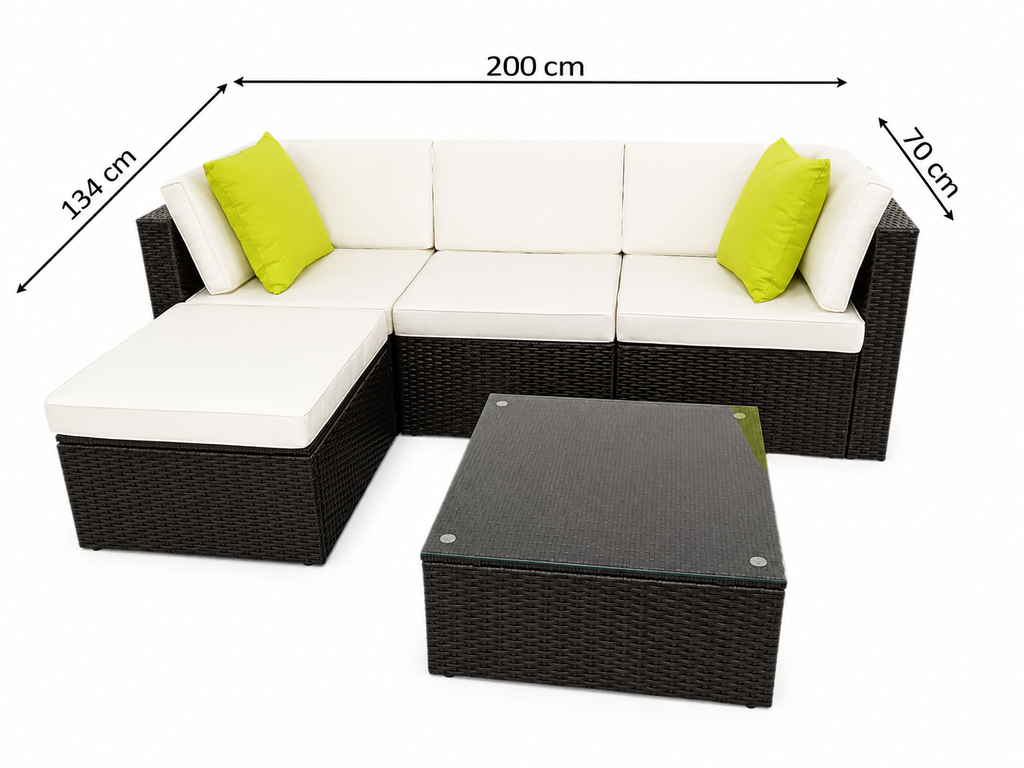 Sofá Chaise Longue Ratan Negro 200x134x70 cm | Diseño Moderno
