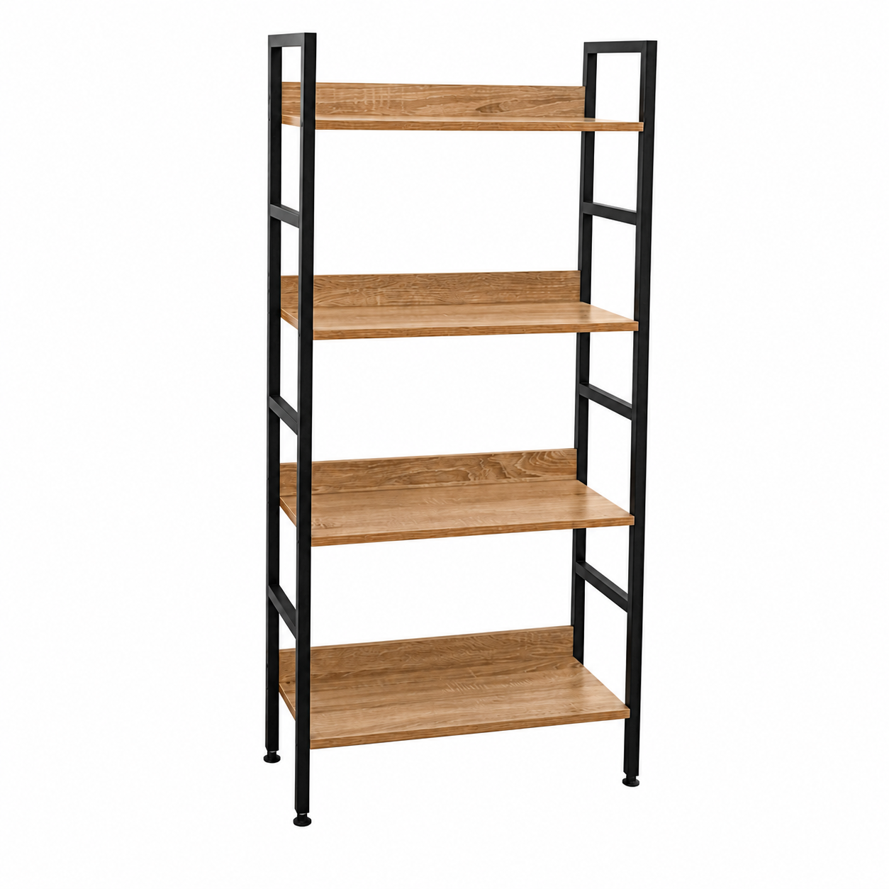 Estantería Industrial de 4 Niveles con Estructura Metálica y Acabado Madera