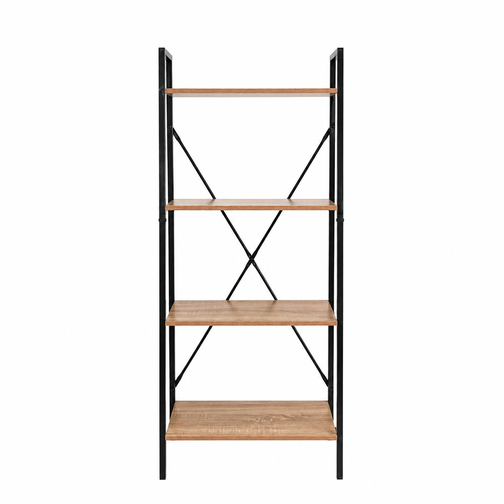 Estantería Industrial de 4 Niveles con Estructura Metálica y Acabado Madera