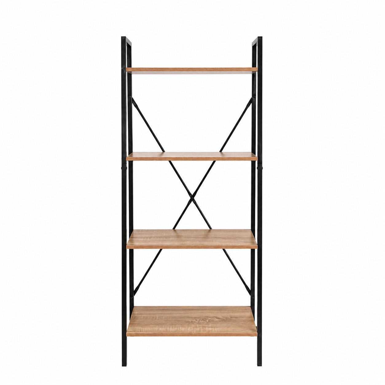 Estantería Industrial de 4 Niveles con Estructura Metálica y Acabado Madera